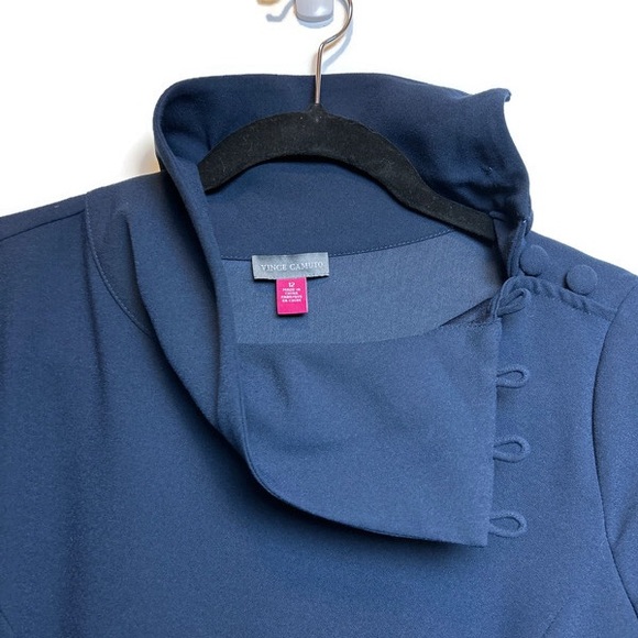 Vince Camuto Long Sleeve Dress High Neck Button Collar 12 Navy Blue - Picture 3 of 6
